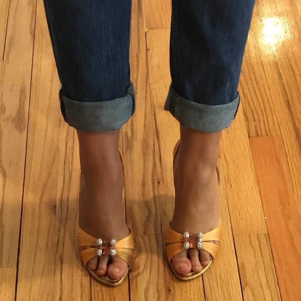 RENE CAOVILLA ORANGE SATIN HIGH HEEL SANDALS SZ 37